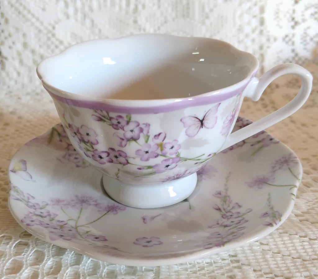 Lovely Lavender Discount Teacups (Tea Cups) and Saucers