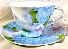Load image into Gallery viewer, Blue Hydrangea and Butterfly Bulk Tea Cup and Saucer