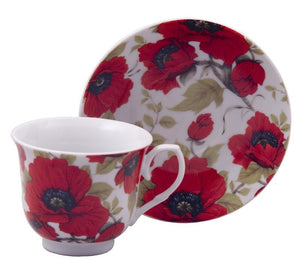 Red Poppy Bulk Discount Tea Cups and Saucers