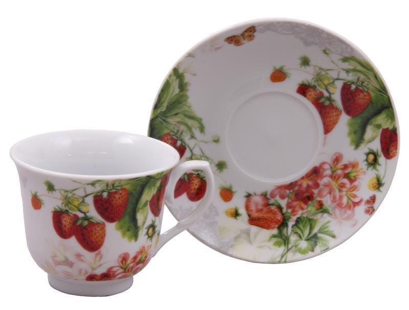 Red Strawberry Discount Tea Cups and Saucers Case of 24 Cheap Priced for Events - Roses And Teacups